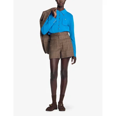 Sandro Check Wool Shorts In Caramel