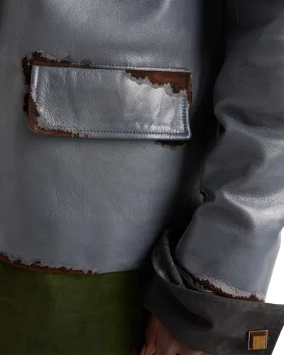 Prada Smooth Leather And Suede Jacket In Anthrazitgrau