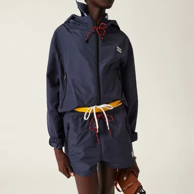 Miu Miu Drawstring Zip-pocket Shorts In Blue