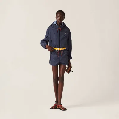 Miu Miu Drawstring Zip-pocket Shorts In Blue