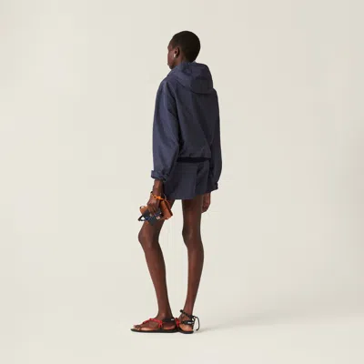 Miu Miu Drawstring Zip-pocket Shorts In Blue