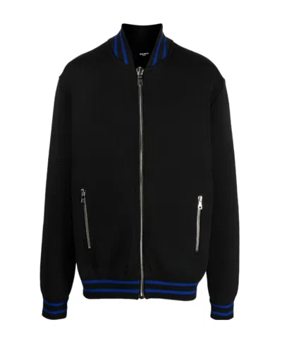 Balmain Drop Shoulder Knitted Bomber Jacket In Black