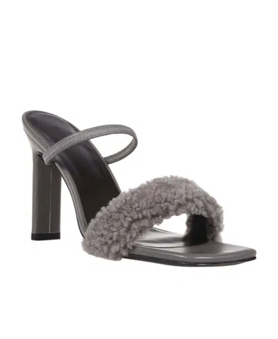 By Far Ada 100 Shearling Strap Sandals In Gray
