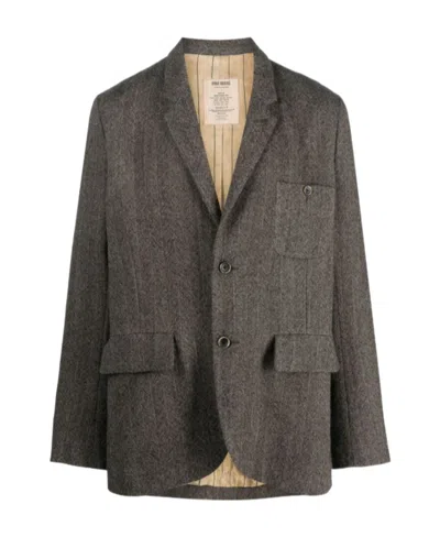 Uma Wang Herringbone-pattern Single-breasted Blazer In Gray
