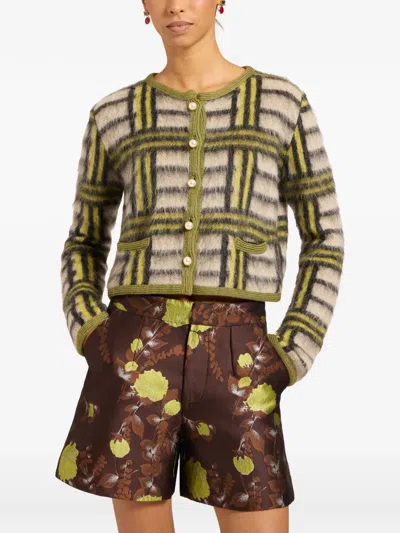 La Doublej Check-pattern Button-up Cardigan In Green