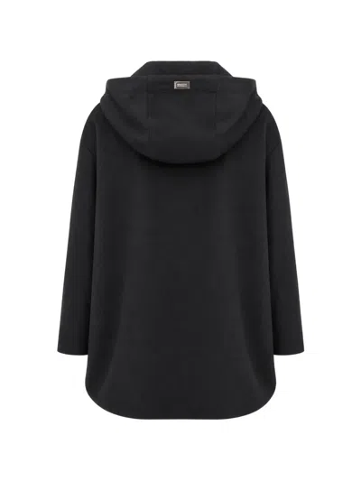 Herno Cocoon Drawstring Wool Coat In Black