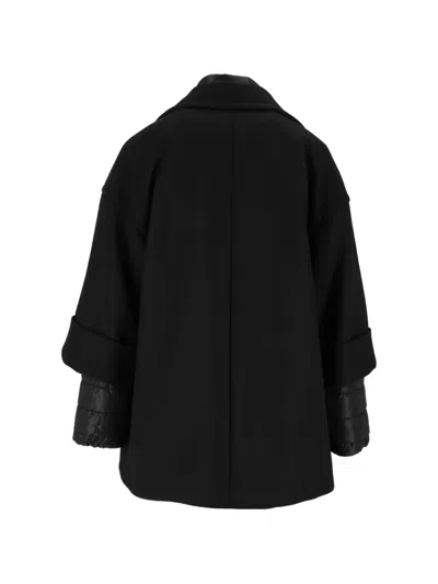 Fay Black Double-breasted Removable Down Lining Wool-blend Cape In Black