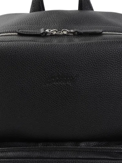 Brioni Embossed Logo Grained Leather Backpack In Red