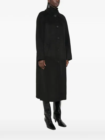 The Dynamis Studio Raglan-sleeve Button-down Coat In Black