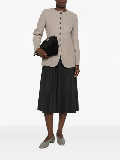 Max Mara Button-up Collarless Jacket In Gray