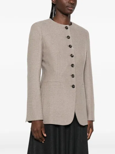 Max Mara Button-up Collarless Jacket In Gray