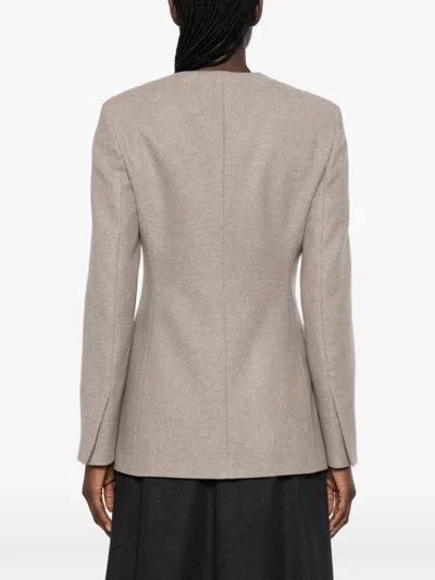 Max Mara Button-up Collarless Jacket In Gray