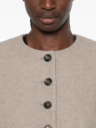 Max Mara Button-up Collarless Jacket In Gray