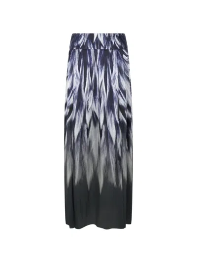 Alberta Ferretti Feather-print Maxi Skirt In Multi