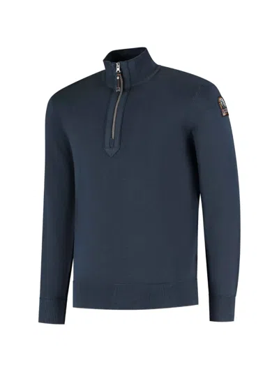 Parajumpers Basic Scoe Quarter-zip Logo-patch Sweater In Blue