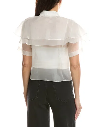 Frame Cape Accent Silk Button-up Shirt In White