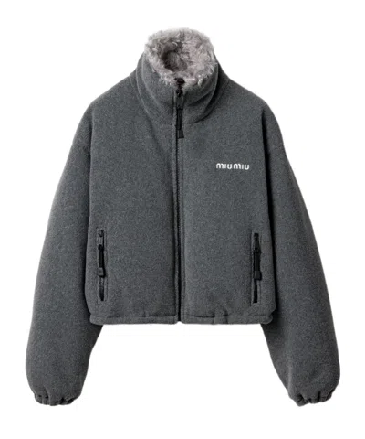 Miu Miu Fleece Down Jacket In Gray