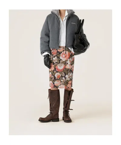 Miu Miu Fleece Down Jacket In Gray