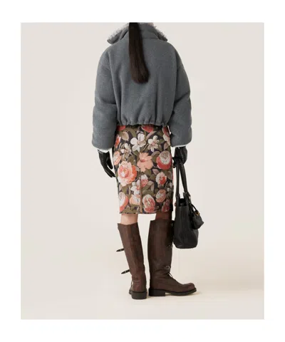 Miu Miu Fleece Down Jacket In Gray