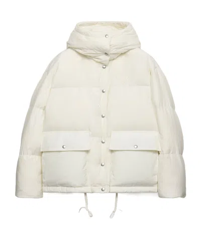 Prada Drawstring Hooded Down Jacket In White