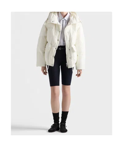 Prada Drawstring Hooded Down Jacket In White