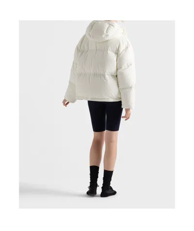 Prada Drawstring Hooded Down Jacket In White