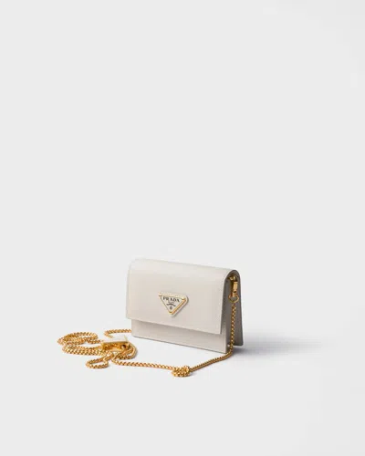 Prada Saffiano Leather Card Holder With Shoulder Strap In Neutral