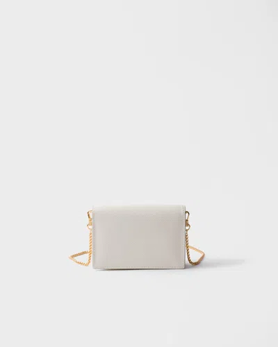 Prada Saffiano Leather Card Holder With Shoulder Strap In Neutral
