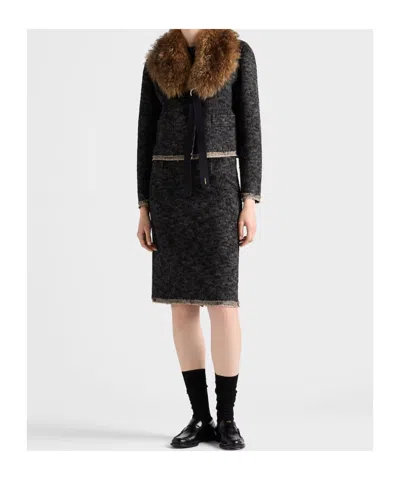 Prada Single-breasted Double Tweed Jacket In Gray