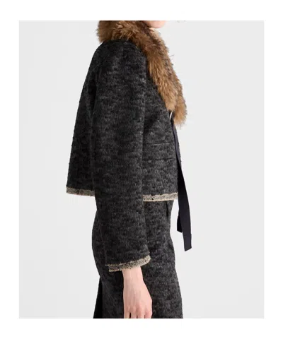 Prada Single-breasted Double Tweed Jacket In Gray