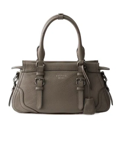 Prada Large Leather Tote Bag In Gray