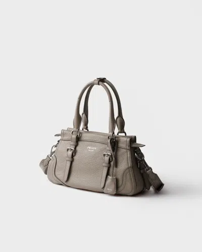 Prada Large Leather Tote Bag In Gray
