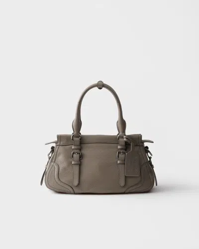 Prada Large Leather Tote Bag In Gray
