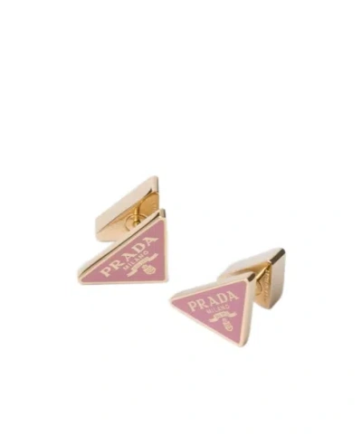 Prada Enameled Metal Earrings In Gold