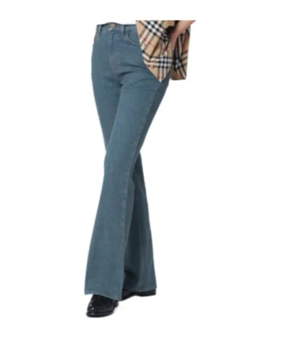 Burberry Logo Patch Bootcut Jeans In Blue