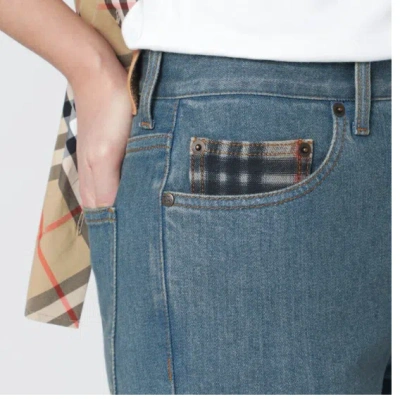 Burberry Logo Patch Bootcut Jeans In Blue