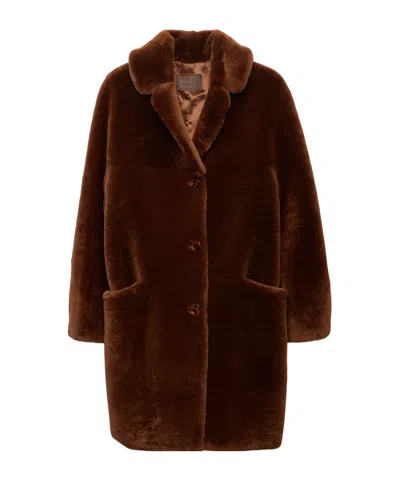 Prada Womens Brown Shearling Midi Coat In Brown