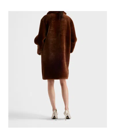 Prada Womens Brown Shearling Midi Coat In Brown