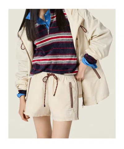 Miu Miu Technical Fabric Shorts In Neutral