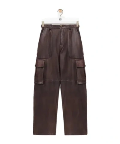 Loewe Mens Brown Wide-leg Side-pocket Leather Cargo Trousers In Brown