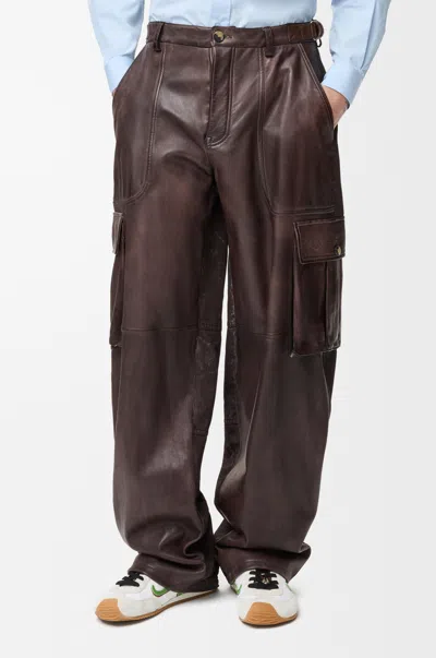 Loewe Mens Brown Wide-leg Side-pocket Leather Cargo Trousers In Brown