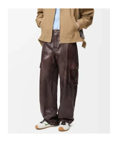 Loewe Mens Brown Wide-leg Side-pocket Leather Cargo Trousers In Brown