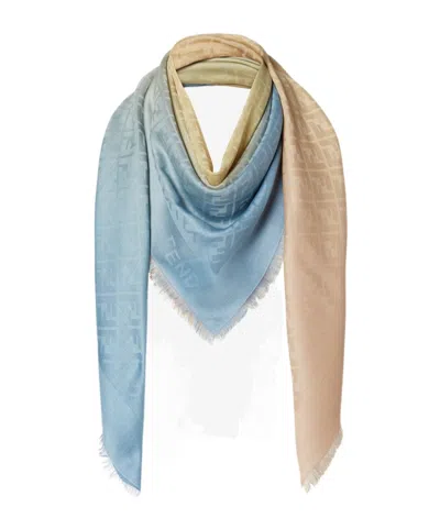 Fendi Multicolor Ff Silk And Wool Shawl In Blue