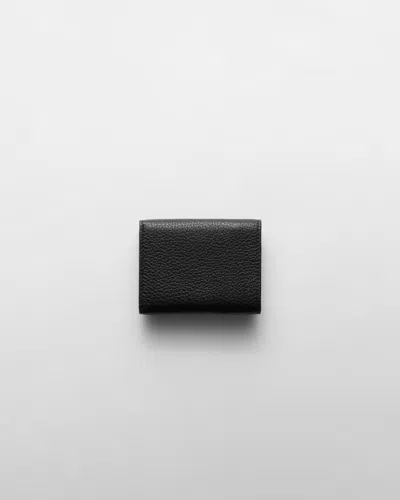 Prada Enamel Triangle-logo Wallet In Black