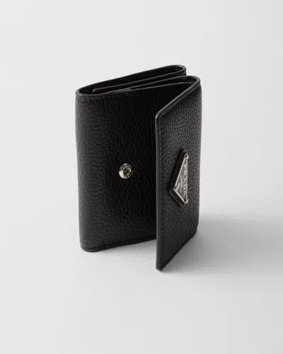 Prada Enamel Triangle-logo Wallet In Black
