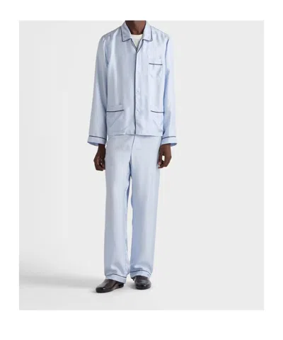 Prada Silk Twill Pajamas In Blue