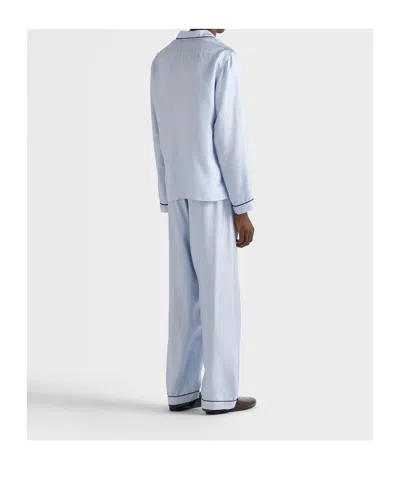 Prada Silk Twill Pajamas In Blue