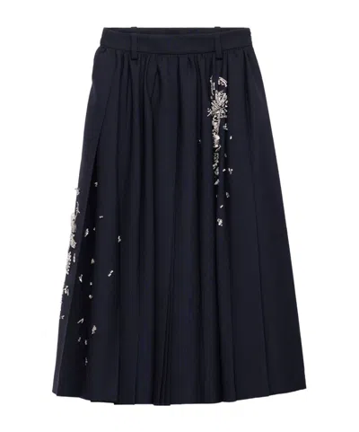 Prada Embroidered Rush Stitch Midi-skirt In Blue