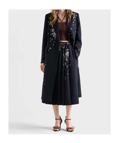 Prada Embroidered Rush Stitch Midi-skirt In Blue