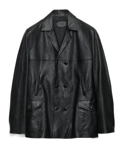 Prada Double-breasted Nappa Leather Caban Jacket In Black